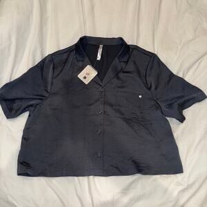 NWT Fabletics button down satin shirt L